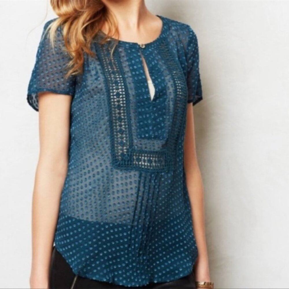 Anthropologie Meadow Rue Grassland Top Silk Blend Teal Size Small